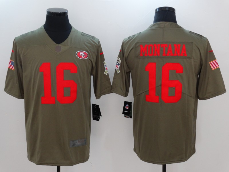 Men San Francisco 49ers #16 Montana Nike Olive Salute To Service Limited NFL Jerseys